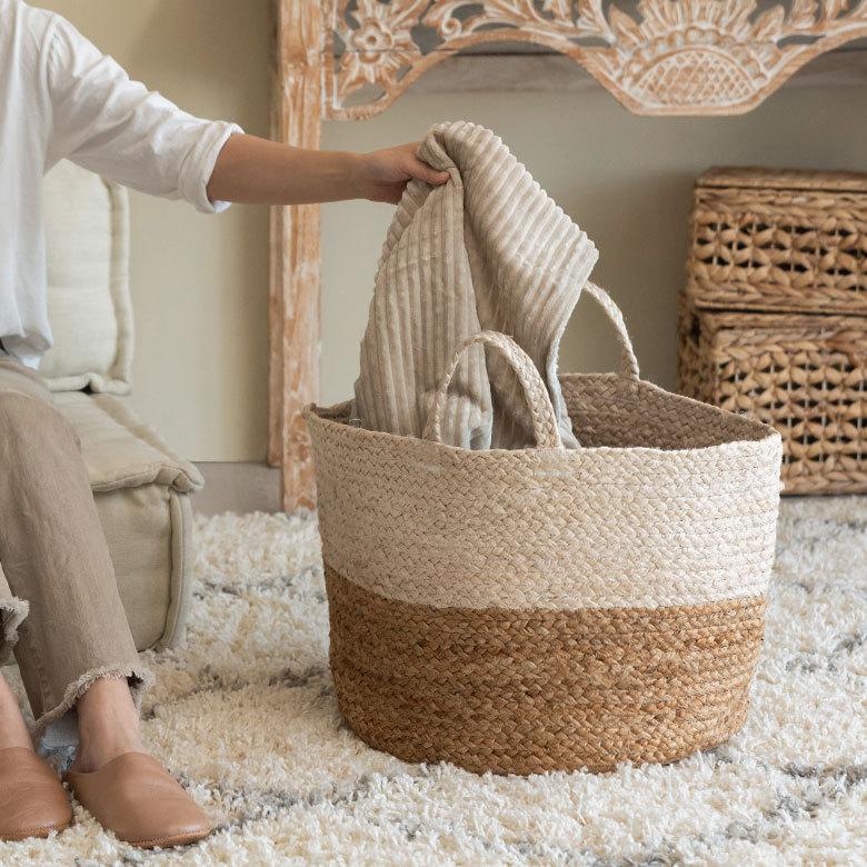 かご バスケット 持ち手 付き ジュート 麻 ナチュラル  収納 ハンドル 籠 カゴ リビング 荷物 おもちゃ 入れ  ランドリー 大容量 おしゃれ 北欧  西海岸 34535 | ELEMENTS（インテリア） | 04