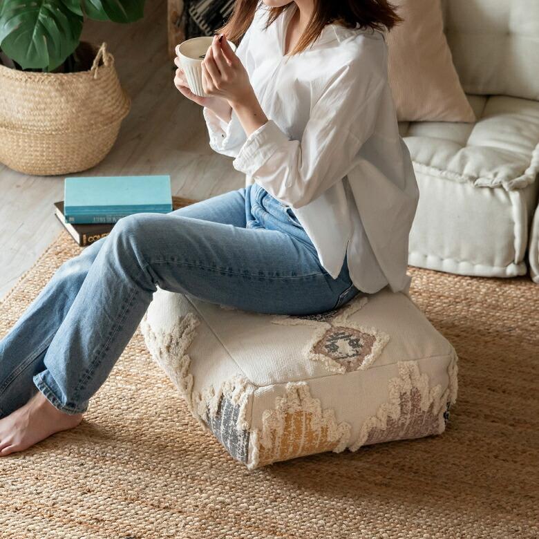 プフ raha ラーハ クッション オットマン スツール 低め キリム柄 インド製 テーブル フットレスト  ソファ 1P 一人 掛け 1人 おしゃれ 北欧 ヴィンテージ 34540 | ELEMENTS（インテリア） | 04