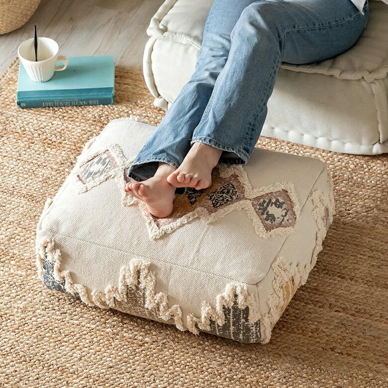 プフ raha ラーハ クッション オットマン スツール 低め キリム柄 インド製 テーブル フットレスト  ソファ 1P 一人 掛け 1人 おしゃれ 北欧 ヴィンテージ 34540 | ELEMENTS（インテリア） | 06