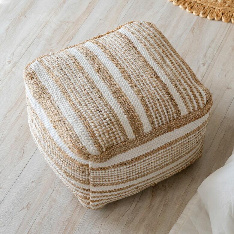 プフ raha ラーハ クッション オットマン スツール  コットン ジュート インド製 アクセント 足置き ソファ 1P 一人 掛け 1人 おしゃれ 北欧 ナチュラル 34541 | ELEMENTS（インテリア） | 01