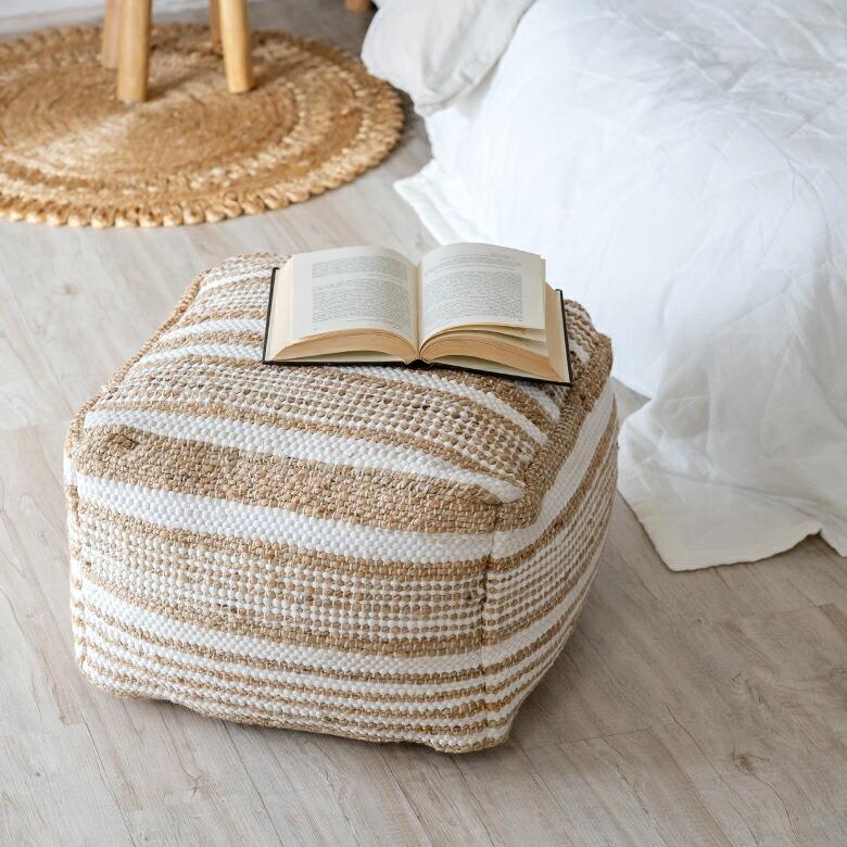 プフ raha ラーハ クッション オットマン スツール  コットン ジュート インド製 アクセント 足置き ソファ 1P 一人 掛け 1人 おしゃれ 北欧 ナチュラル 34541 | ELEMENTS（インテリア） | 11