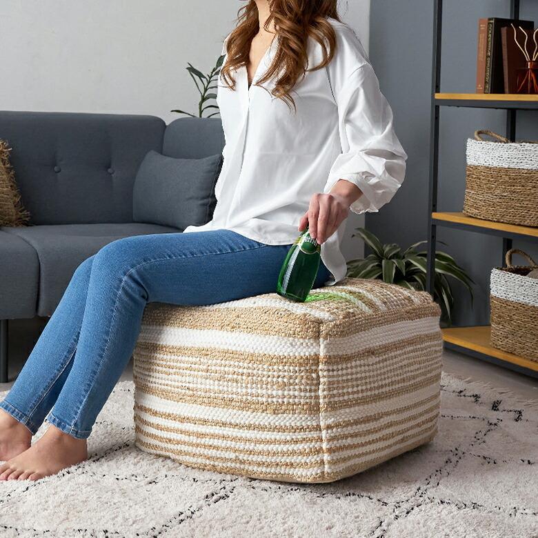 プフ raha ラーハ クッション オットマン スツール  コットン ジュート インド製 アクセント 足置き ソファ 1P 一人 掛け 1人 おしゃれ 北欧 ナチュラル 34541 | ELEMENTS（インテリア） | 13