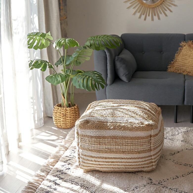 プフ raha ラーハ クッション オットマン スツール  コットン ジュート インド製 アクセント 足置き ソファ 1P 一人 掛け 1人 おしゃれ 北欧 ナチュラル 34541 | ELEMENTS（インテリア） | 03