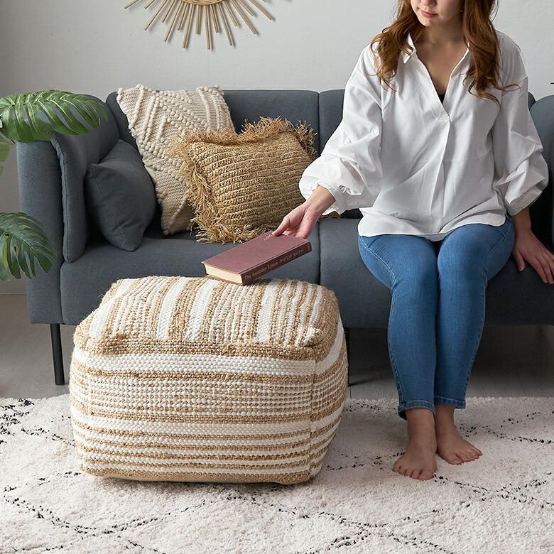 プフ raha ラーハ クッション オットマン スツール  コットン ジュート インド製 アクセント 足置き ソファ 1P 一人 掛け 1人 おしゃれ 北欧 ナチュラル 34541 | ELEMENTS（インテリア） | 06