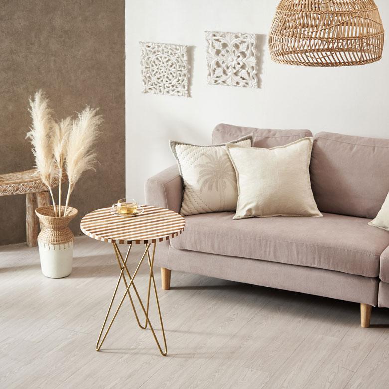 サイドテーブル 円形 ラウンド マットゴールドクロス脚 ボーダー ソファー プランター フラワースタンド 室内 屋内 おしゃれ  北欧 モダン 西海岸 34548 | ELEMENTS（インテリア） | 01