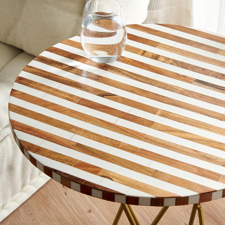 サイドテーブル 円形 ラウンド マットゴールドクロス脚 ボーダー ソファー プランター フラワースタンド 室内 屋内 おしゃれ  北欧 モダン 西海岸 34548 | ELEMENTS（インテリア） | 02