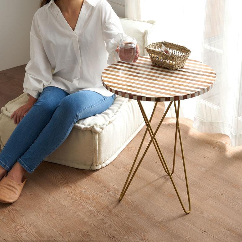 サイドテーブル 円形 ラウンド マットゴールドクロス脚 ボーダー ソファー プランター フラワースタンド 室内 屋内 おしゃれ  北欧 モダン 西海岸 34548 | ELEMENTS（インテリア） | 03