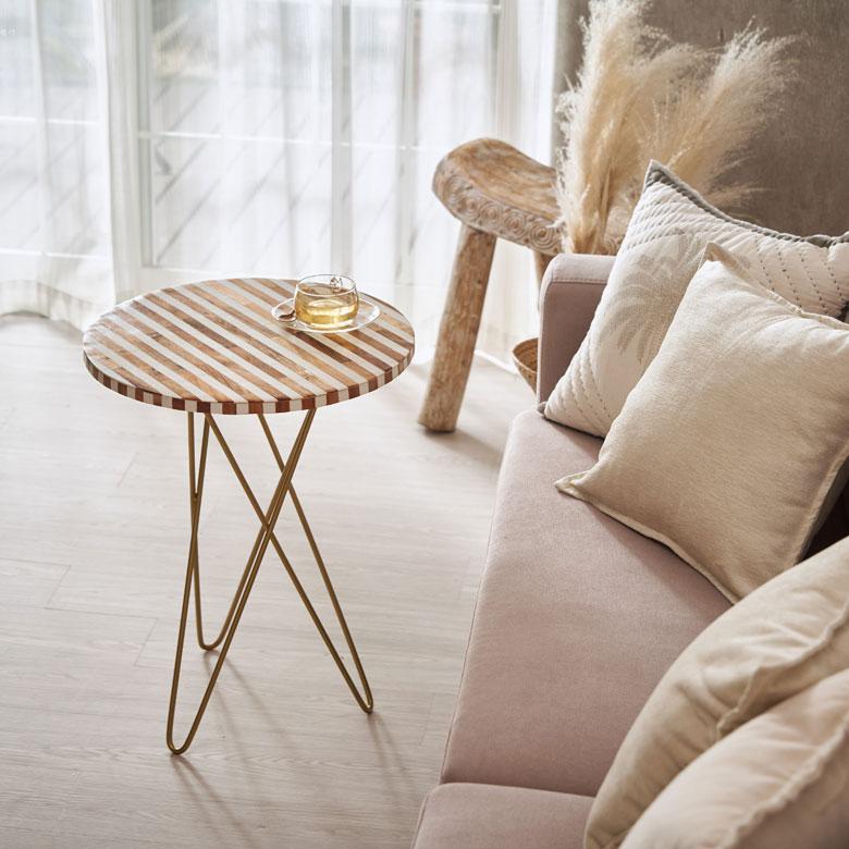 サイドテーブル 円形 ラウンド マットゴールドクロス脚 ボーダー ソファー プランター フラワースタンド 室内 屋内 おしゃれ  北欧 モダン 西海岸 34548 | ELEMENTS（インテリア） | 05