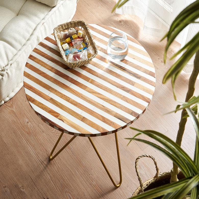 サイドテーブル 円形 ラウンド マットゴールドクロス脚 ボーダー ソファー プランター フラワースタンド 室内 屋内 おしゃれ  北欧 モダン 西海岸 34548 | ELEMENTS（インテリア） | 06