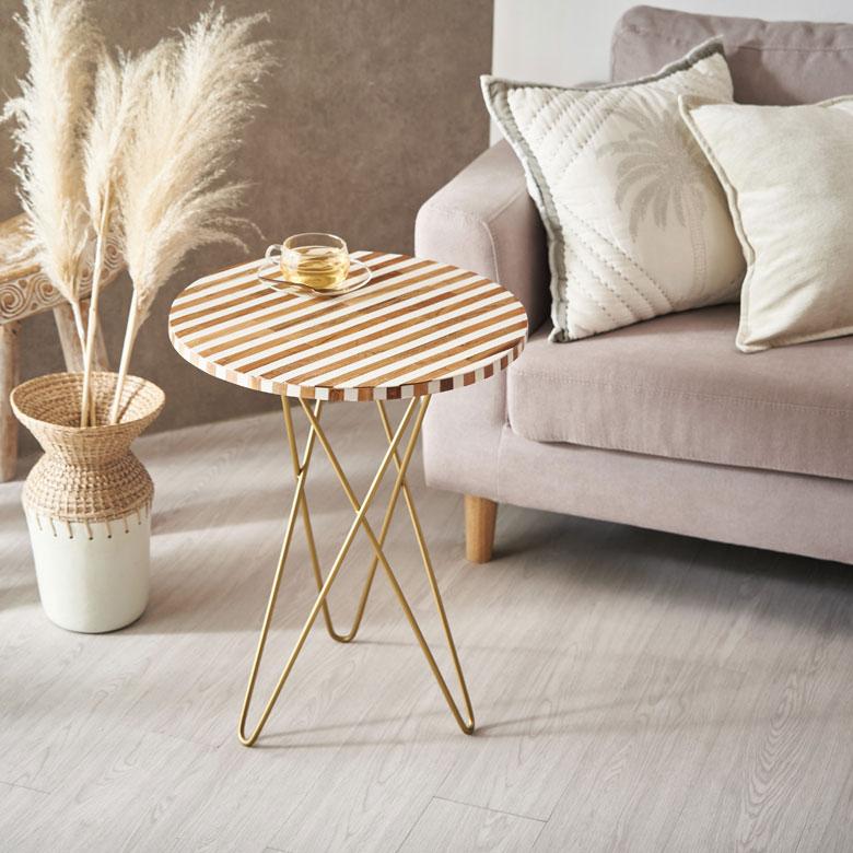 サイドテーブル 円形 ラウンド マットゴールドクロス脚 ボーダー ソファー プランター フラワースタンド 室内 屋内 おしゃれ  北欧 モダン 西海岸 34548 | ELEMENTS（インテリア） | 08