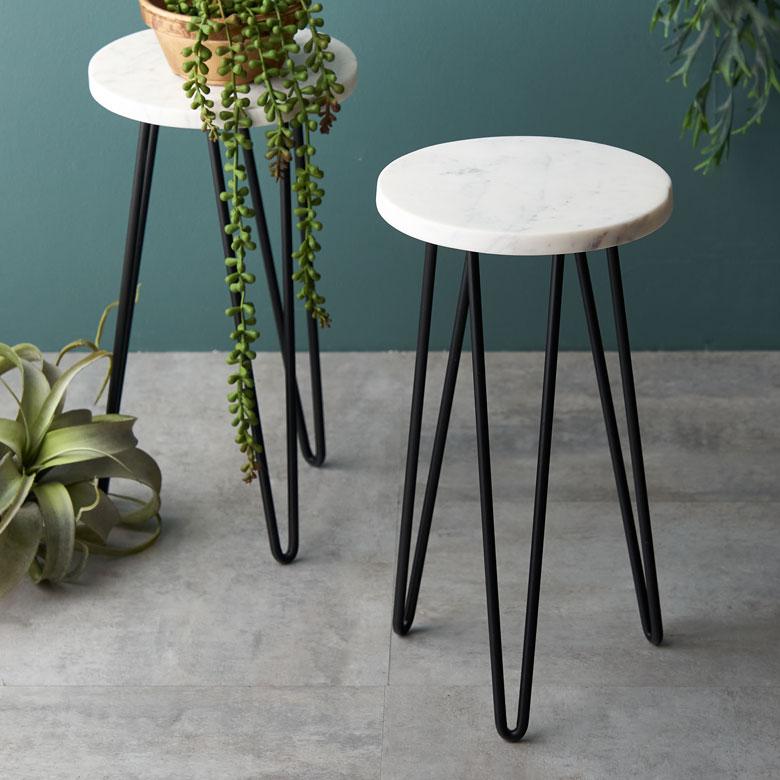 サイドテーブル 円形 ラウンド マットブラック脚 天然大理石 ソファ プランター 花台 フラワースタンド 室内 屋内 おしゃれ モダン 西海岸 34550 | ELEMENTS（インテリア）