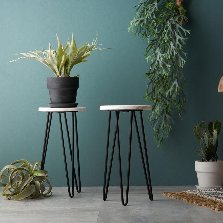 サイドテーブル 円形 ラウンド マットブラック脚 天然大理石 ソファ プランター 花台 フラワースタンド 室内 屋内 おしゃれ モダン 西海岸 34550 | ELEMENTS（インテリア） | 11