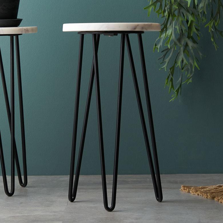 サイドテーブル 円形 ラウンド マットブラック脚 天然大理石 ソファ プランター 花台 フラワースタンド 室内 屋内 おしゃれ モダン 西海岸 34550 | ELEMENTS（インテリア） | 16