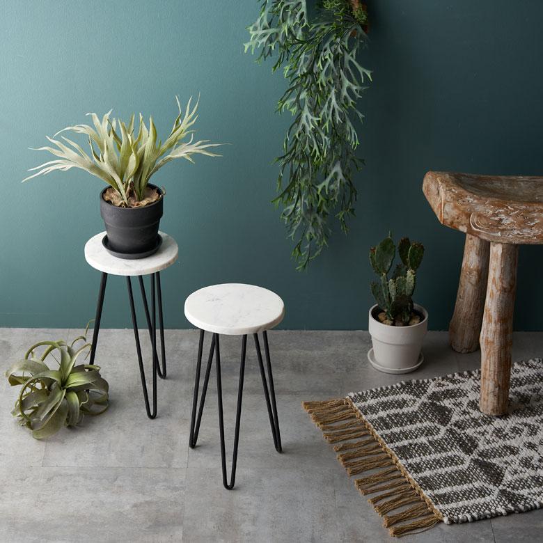 サイドテーブル 円形 ラウンド マットブラック脚 天然大理石 ソファ プランター 花台 フラワースタンド 室内 屋内 おしゃれ モダン 西海岸 34550 | ELEMENTS（インテリア） | 01