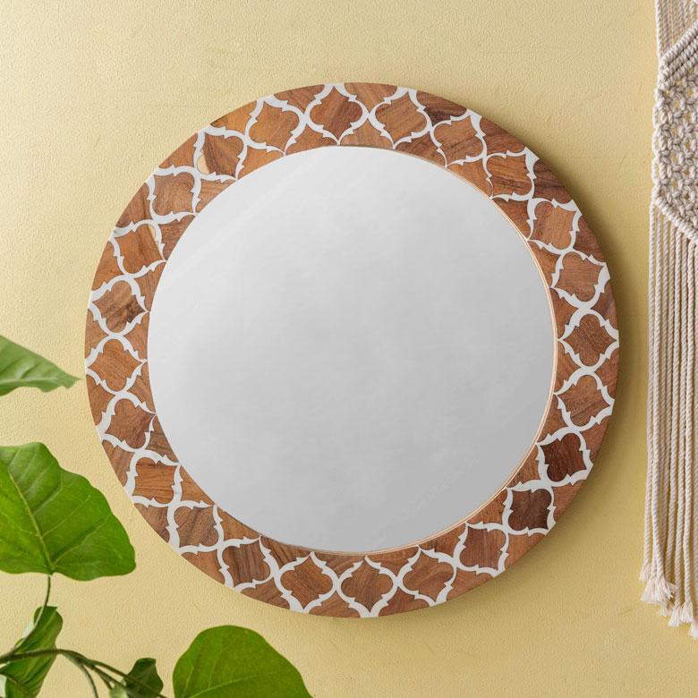 鏡 壁掛けミラー 円形 丸型 モロッカン柄 かがみ ウォール 化粧鏡 立て掛け鏡 リビング 寝室 玄関 トイレ  おしゃれ モロッカン 西海岸 34551 | ELEMENTS（インテリア）