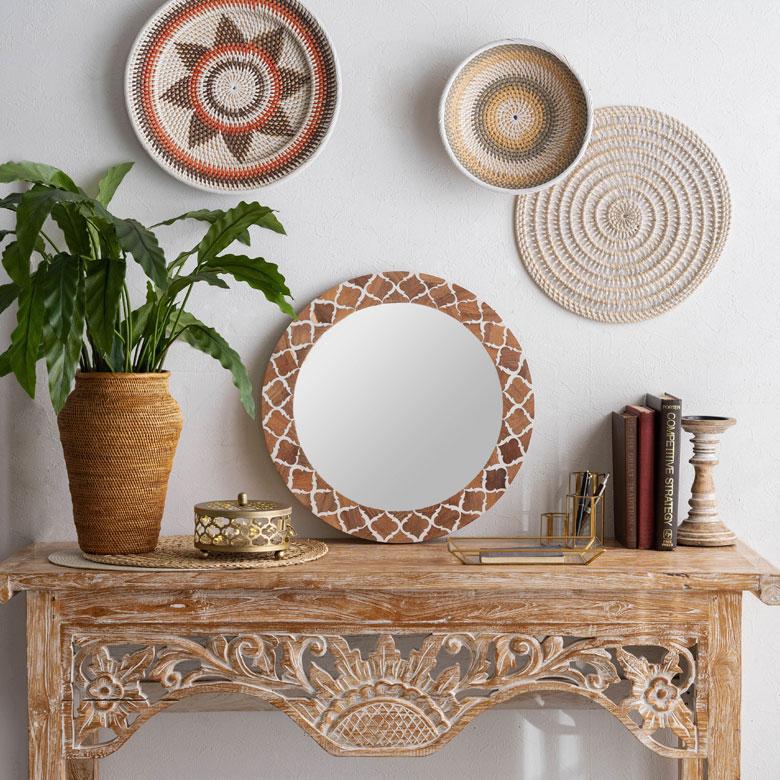 鏡 壁掛けミラー 円形 丸型 モロッカン柄 かがみ ウォール 化粧鏡 立て掛け鏡 リビング 寝室 玄関 トイレ  おしゃれ モロッカン 西海岸 34551 | ELEMENTS（インテリア） | 14