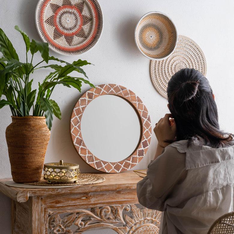 鏡 壁掛けミラー 円形 丸型 モロッカン柄 かがみ ウォール 化粧鏡 立て掛け鏡 リビング 寝室 玄関 トイレ  おしゃれ モロッカン 西海岸 34551 | ELEMENTS（インテリア） | 16