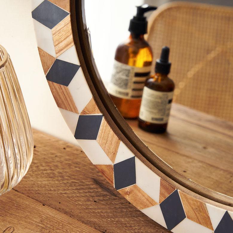 鏡 壁掛け鏡 円形 丸型 ジオメトリック柄 かがみ ウォールミラー 化粧鏡 立て掛け鏡 リビング 寝室 玄関 トイレ  おしゃれ モロッカン 西海岸 34552 | ELEMENTS（インテリア） | 13