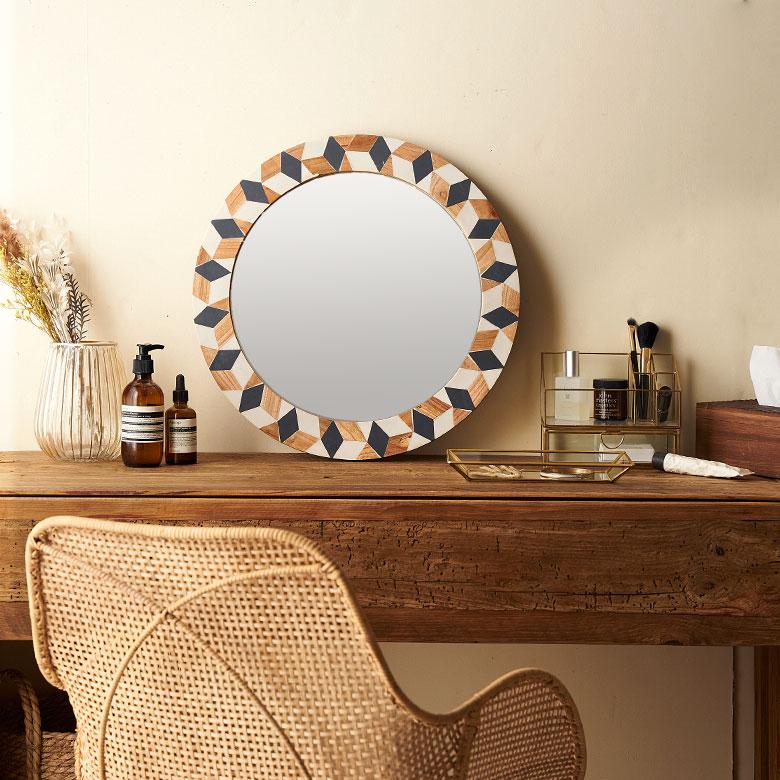 鏡 壁掛け鏡 円形 丸型 ジオメトリック柄 かがみ ウォールミラー 化粧鏡 立て掛け鏡 リビング 寝室 玄関 トイレ  おしゃれ モロッカン 西海岸 34552 | ELEMENTS（インテリア） | 14
