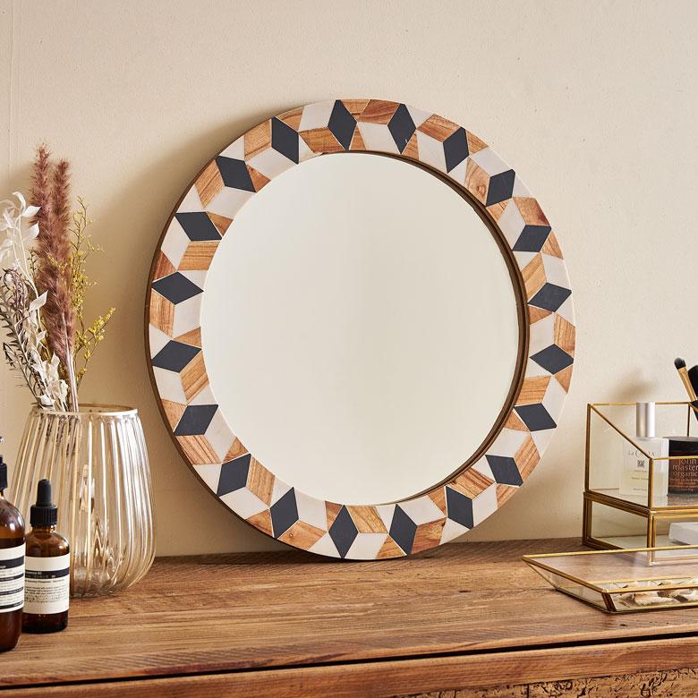 鏡 壁掛け鏡 円形 丸型 ジオメトリック柄 かがみ ウォールミラー 化粧鏡 立て掛け鏡 リビング 寝室 玄関 トイレ  おしゃれ モロッカン 西海岸 34552 | ELEMENTS（インテリア） | 15