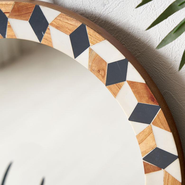 鏡 壁掛け鏡 円形 丸型 ジオメトリック柄 かがみ ウォールミラー 化粧鏡 立て掛け鏡 リビング 寝室 玄関 トイレ  おしゃれ モロッカン 西海岸 34552 | ELEMENTS（インテリア） | 16