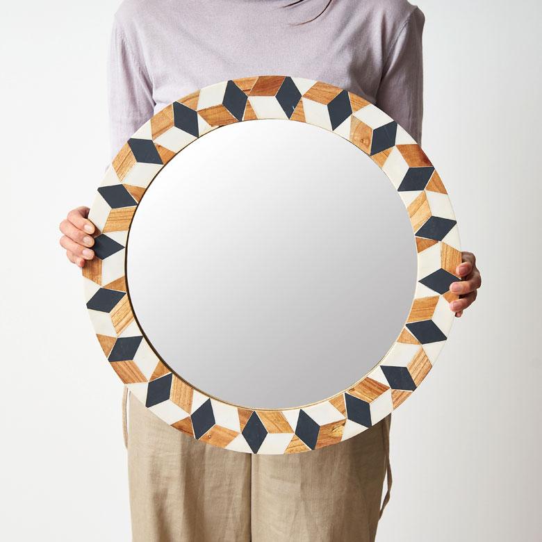 鏡 壁掛け鏡 円形 丸型 ジオメトリック柄 かがみ ウォールミラー 化粧鏡 立て掛け鏡 リビング 寝室 玄関 トイレ  おしゃれ モロッカン 西海岸 34552 | ELEMENTS（インテリア） | 06