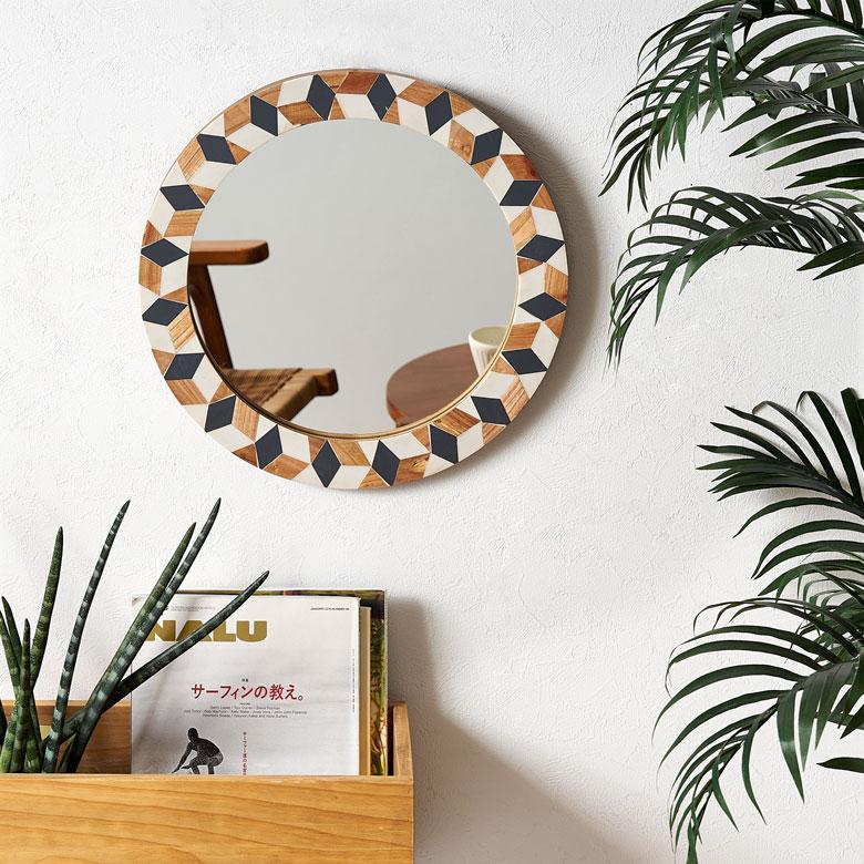 鏡 壁掛け鏡 円形 丸型 ジオメトリック柄 かがみ ウォールミラー 化粧鏡 立て掛け鏡 リビング 寝室 玄関 トイレ  おしゃれ モロッカン 西海岸 34552 | ELEMENTS（インテリア） | 07