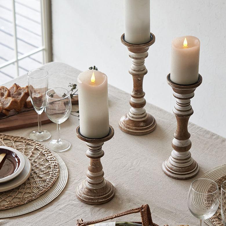 キャンドルスタンド ホワイトウォッシュ木製 ラウンド型 Sサイズ ロウソク 立て デコレーション  インテリア おしゃれ  アンティーク風 西海岸 34553 | ELEMENTS（インテリア） | 01