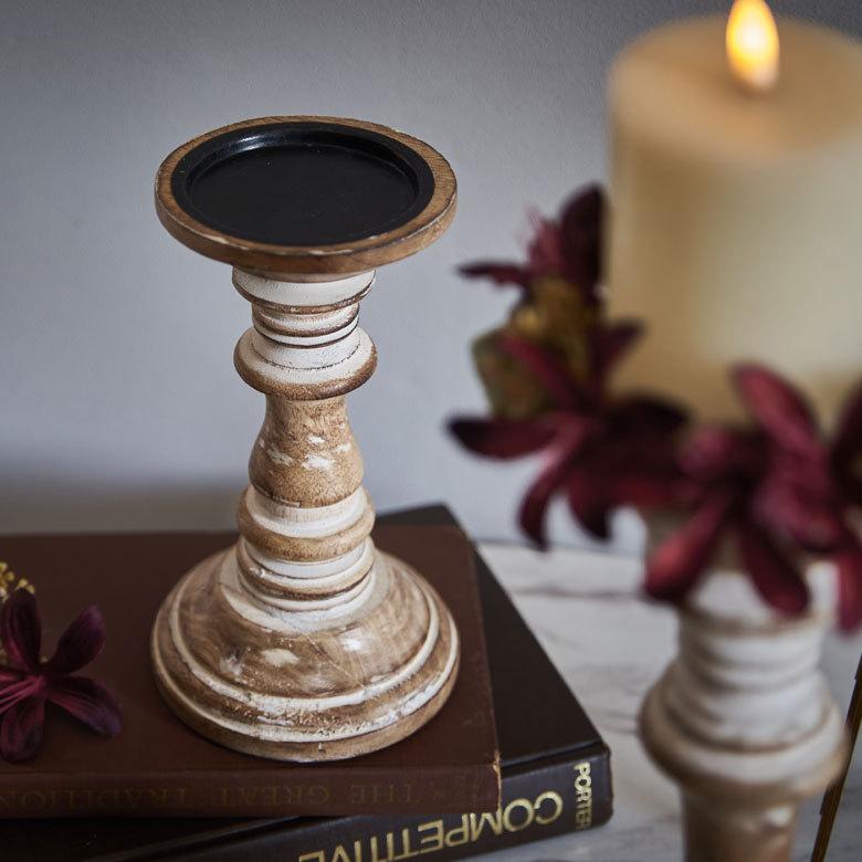 キャンドルスタンド ホワイトウォッシュ木製 ラウンド型 Sサイズ ロウソク 立て デコレーション  インテリア おしゃれ  アンティーク風 西海岸 34553 | ELEMENTS（インテリア） | 10