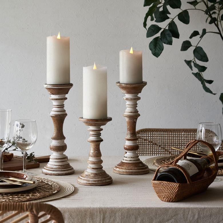 キャンドルスタンド ホワイトウォッシュ木製 ラウンド型 Sサイズ ロウソク 立て デコレーション  インテリア おしゃれ  アンティーク風 西海岸 34553 | ELEMENTS（インテリア） | 14
