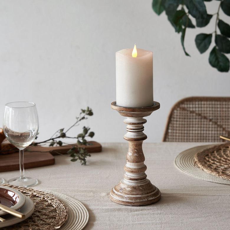 キャンドルスタンド ホワイトウォッシュ木製 ラウンド型 Sサイズ ロウソク 立て デコレーション  インテリア おしゃれ  アンティーク風 西海岸 34553 | ELEMENTS（インテリア） | 02