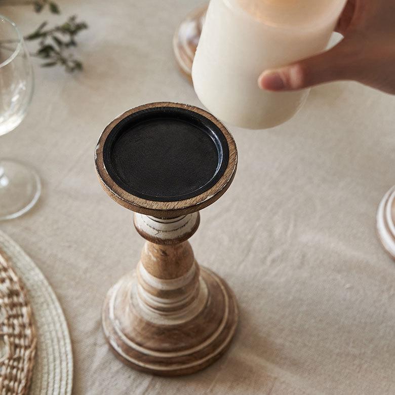 キャンドルスタンド ホワイトウォッシュ木製 ラウンド型 Sサイズ ロウソク 立て デコレーション  インテリア おしゃれ  アンティーク風 西海岸 34553 | ELEMENTS（インテリア） | 04