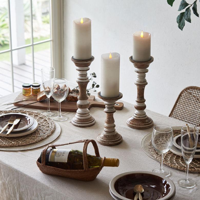 キャンドルスタンド ホワイトウォッシュ木製 ラウンド型 Sサイズ ロウソク 立て デコレーション  インテリア おしゃれ  アンティーク風 西海岸 34553 | ELEMENTS（インテリア） | 07