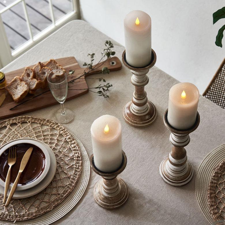 キャンドルスタンド ホワイトウォッシュ木製 ラウンド型 Sサイズ ロウソク 立て デコレーション  インテリア おしゃれ  アンティーク風 西海岸 34553 | ELEMENTS（インテリア） | 09