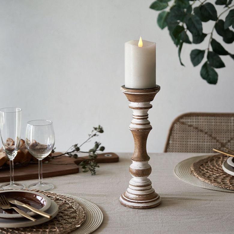 キャンドルスタンド ホワイトウォッシュ 木製 ラウンド型 Mサイズ ロウソク 立て デコレーション  インテリア おしゃれ  アンティーク風 西海岸 34554 | ELEMENTS（インテリア） | 02