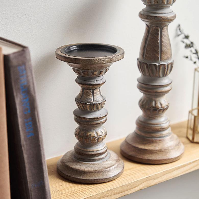 キャンドルホルダー グレイウォッシュ 木製 ラウンド型 Sサイズ ロウソク 立て デコレーション  インテリア おしゃれ  アンティーク風 西海岸 34555 | ELEMENTS（インテリア） | 10