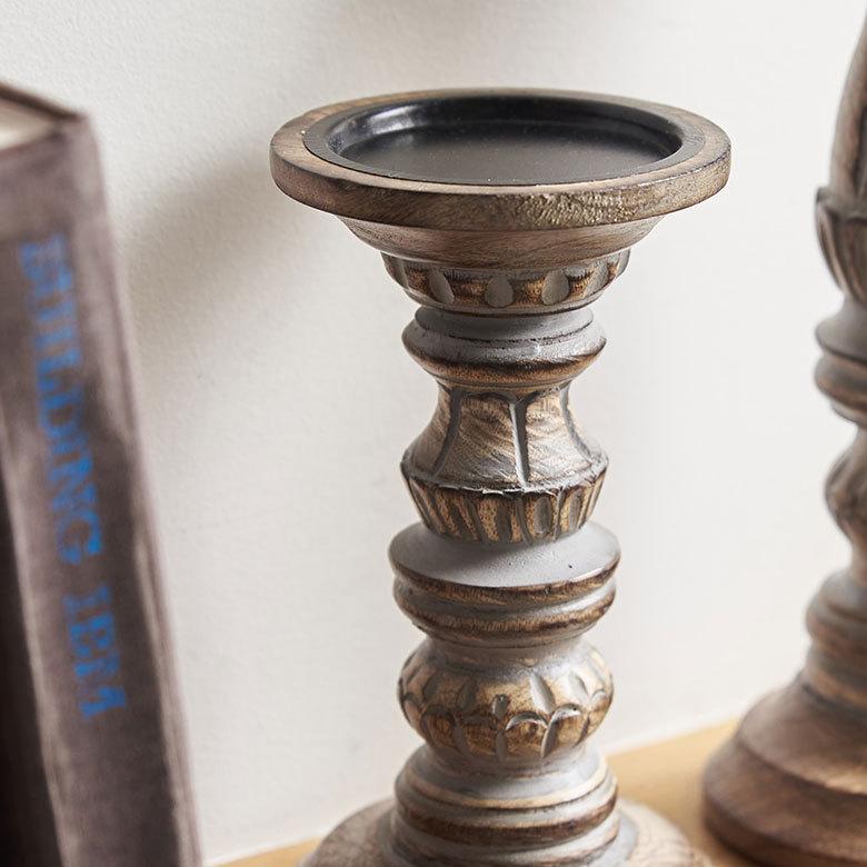 キャンドルホルダー グレイウォッシュ 木製 ラウンド型 Sサイズ ロウソク 立て デコレーション  インテリア おしゃれ  アンティーク風 西海岸 34555 | ELEMENTS（インテリア） | 03