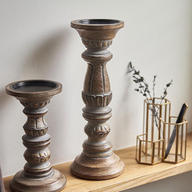 キャンドルホルダー グレイウォッシュ 木製 ラウンド型 Mサイズ ロウソク 立て デコレーション  インテリア おしゃれ  アンティーク風 西海岸 34556 | ELEMENTS（インテリア） | 10