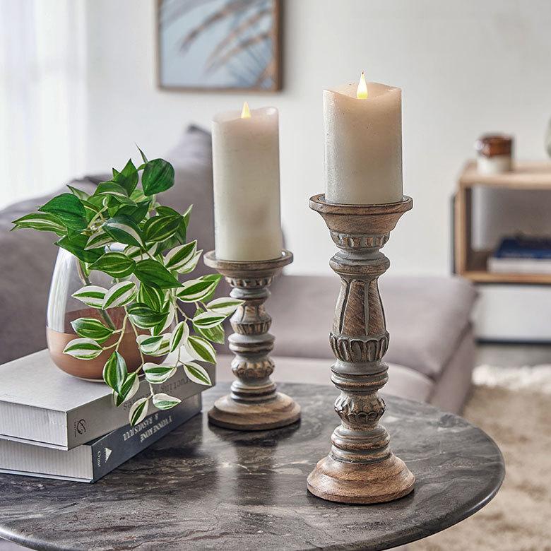 キャンドルホルダー グレイウォッシュ 木製 ラウンド型 Mサイズ ロウソク 立て デコレーション  インテリア おしゃれ  アンティーク風 西海岸 34556 | ELEMENTS（インテリア） | 11