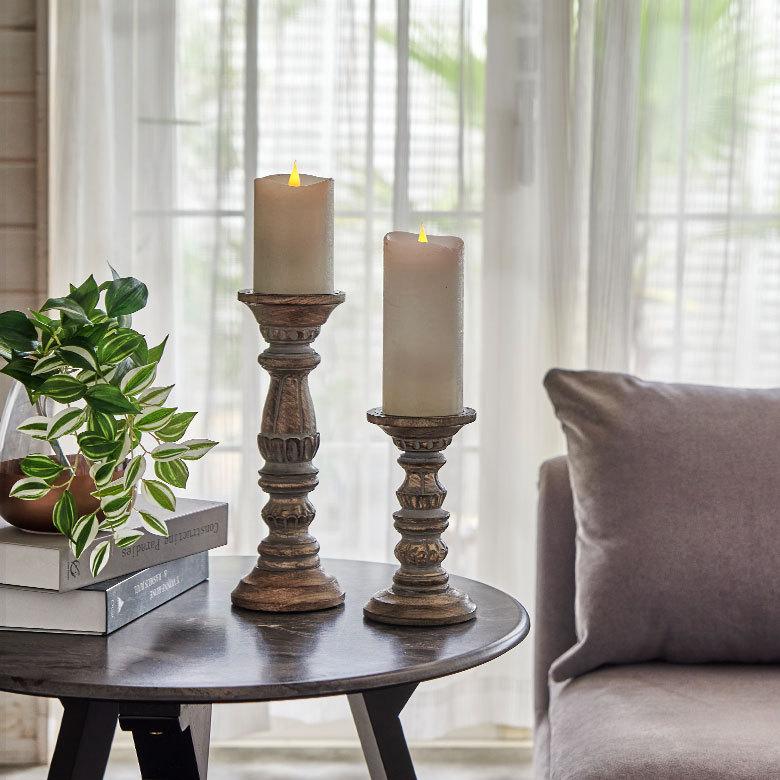 キャンドルホルダー グレイウォッシュ 木製 ラウンド型 Mサイズ ロウソク 立て デコレーション  インテリア おしゃれ  アンティーク風 西海岸 34556 | ELEMENTS（インテリア） | 14