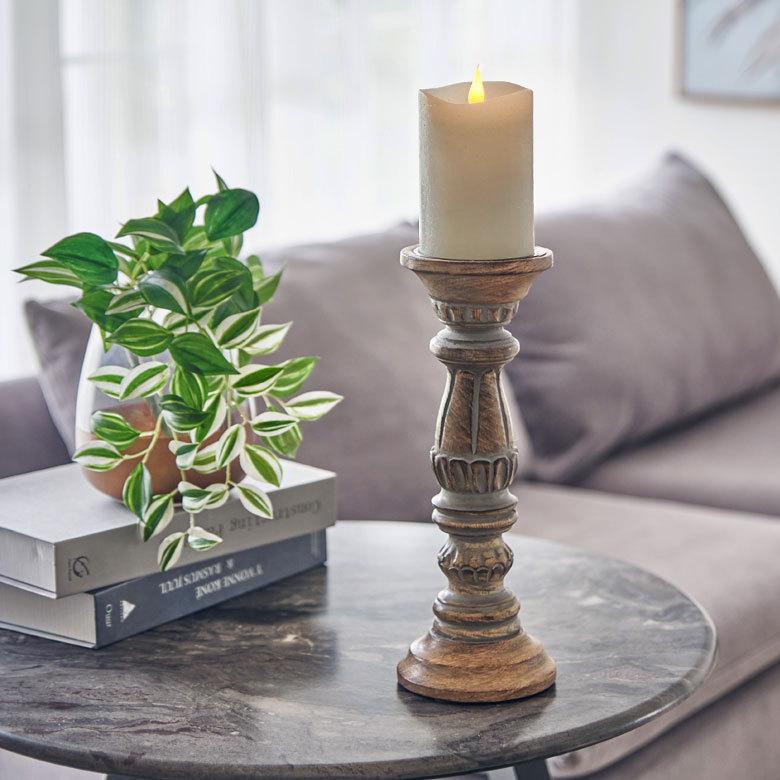 キャンドルホルダー グレイウォッシュ 木製 ラウンド型 Mサイズ ロウソク 立て デコレーション  インテリア おしゃれ  アンティーク風 西海岸 34556 | ELEMENTS（インテリア） | 02