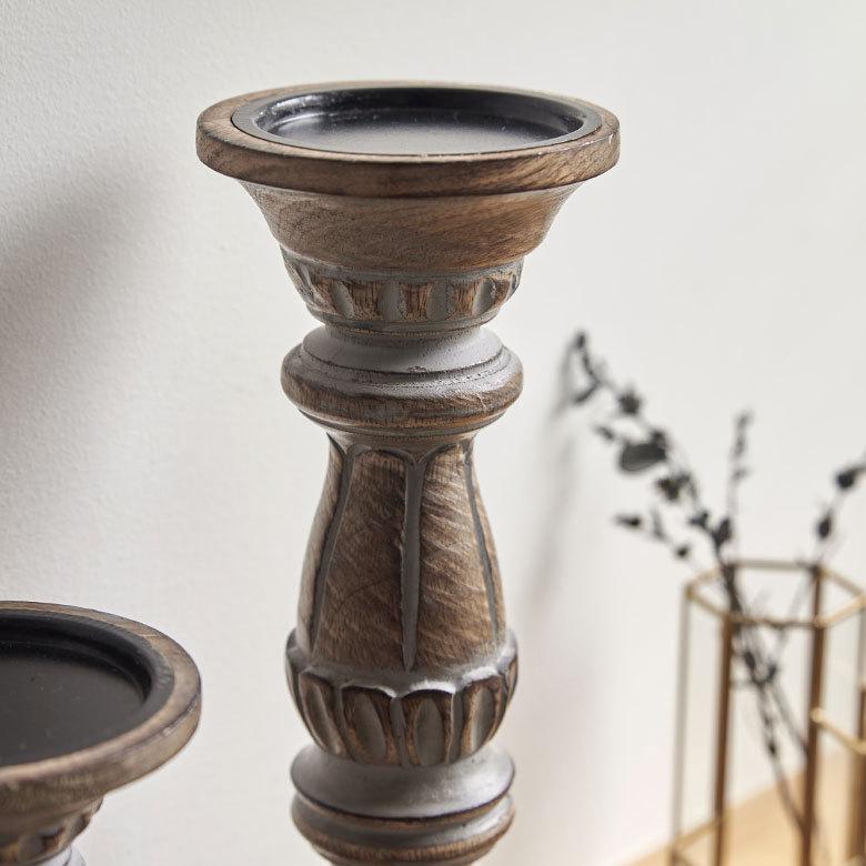 キャンドルホルダー グレイウォッシュ 木製 ラウンド型 Mサイズ ロウソク 立て デコレーション  インテリア おしゃれ  アンティーク風 西海岸 34556 | ELEMENTS（インテリア） | 03