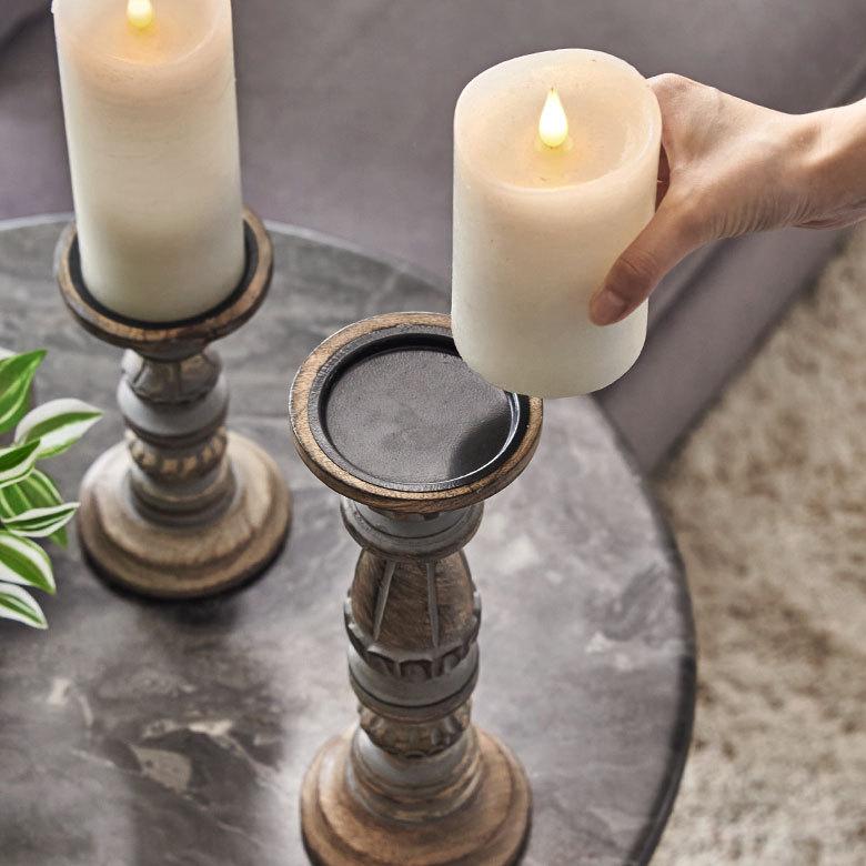 キャンドルホルダー グレイウォッシュ 木製 ラウンド型 Mサイズ ロウソク 立て デコレーション  インテリア おしゃれ  アンティーク風 西海岸 34556 | ELEMENTS（インテリア） | 04