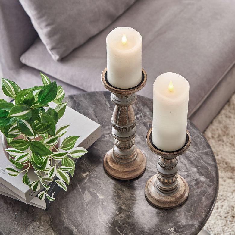 キャンドルホルダー グレイウォッシュ 木製 ラウンド型 Mサイズ ロウソク 立て デコレーション  インテリア おしゃれ  アンティーク風 西海岸 34556 | ELEMENTS（インテリア） | 09