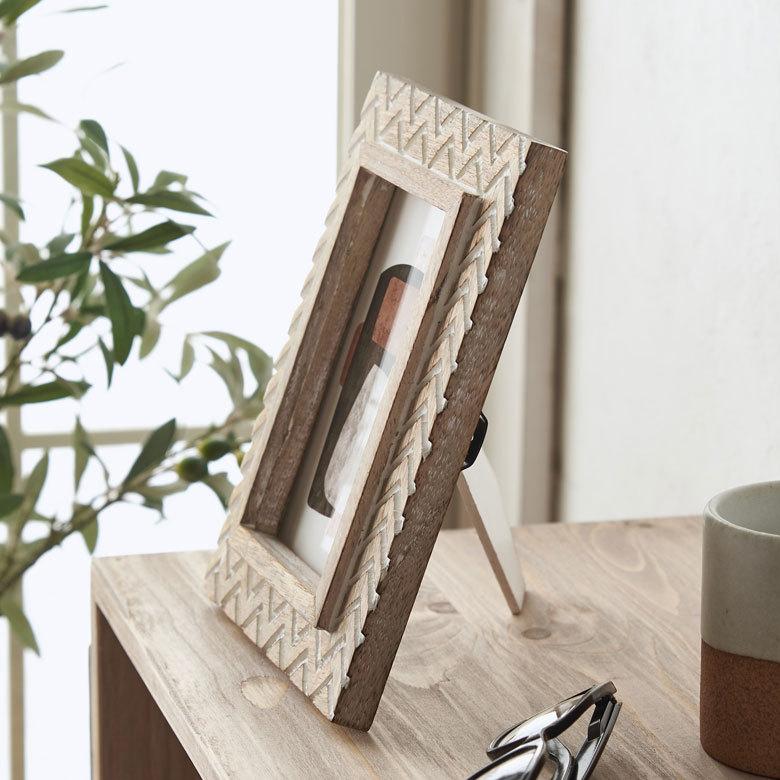 ELEMENTS フォトフレーム 写真立て 木製 マンゴーウッド シェブロン 縦
