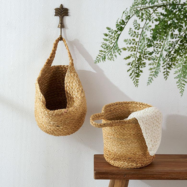 ELEMENTS バスケット 吊り下げ かご カゴ ジュート 麻 円形 Sサイズ