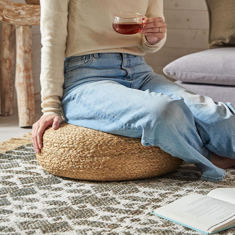 ジュート　大型　フロアクッション　丸型　円形　Φ70cm 座布団 フロア クッション 座布団 ジュート 麻 丸型 円形 ラウンド ざぶとん