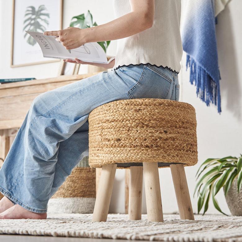 スツール 丸 ラウンド 円形 ジュート 木製脚 椅子 いす イス チェア 腰掛け オットマン 花台 家具 プランタースタンド おしゃれ インテリア 北欧 西海岸 34571 | ELEMENTS（インテリア） | 14