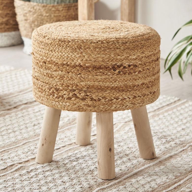 スツール 丸 ラウンド 円形 ジュート 木製脚 椅子 いす イス チェア 腰掛け オットマン 花台 家具 プランタースタンド おしゃれ インテリア 北欧 西海岸 34571 | ELEMENTS（インテリア） | 01