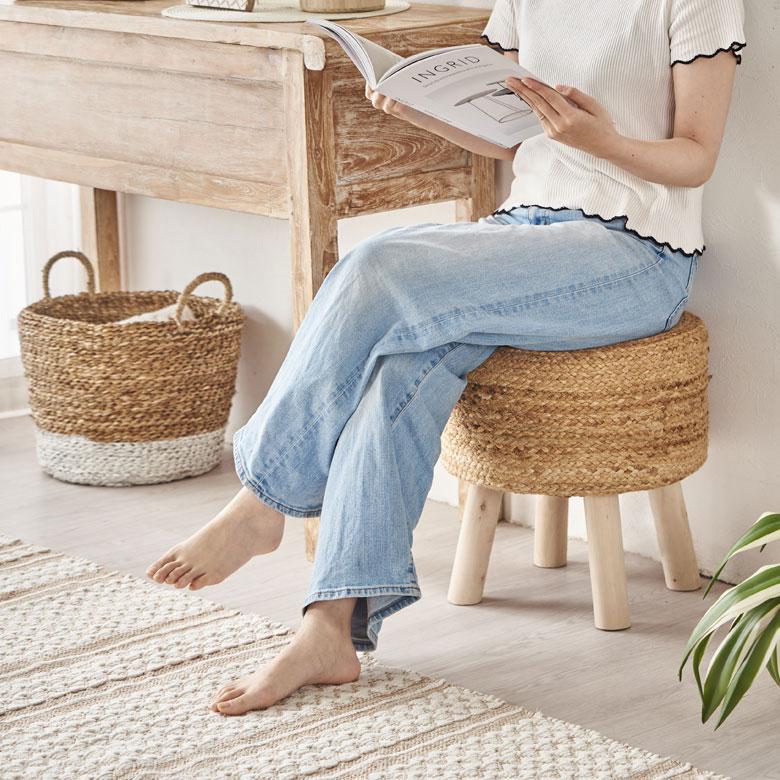 スツール 丸 ラウンド 円形 ジュート 木製脚 椅子 いす イス チェア 腰掛け オットマン 花台 家具 プランタースタンド おしゃれ インテリア 北欧 西海岸 34571 | ELEMENTS（インテリア） | 04